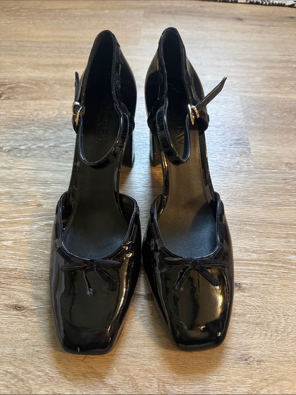 J.Crew Maisie Bow Black Patent Mary Jane Block Heels